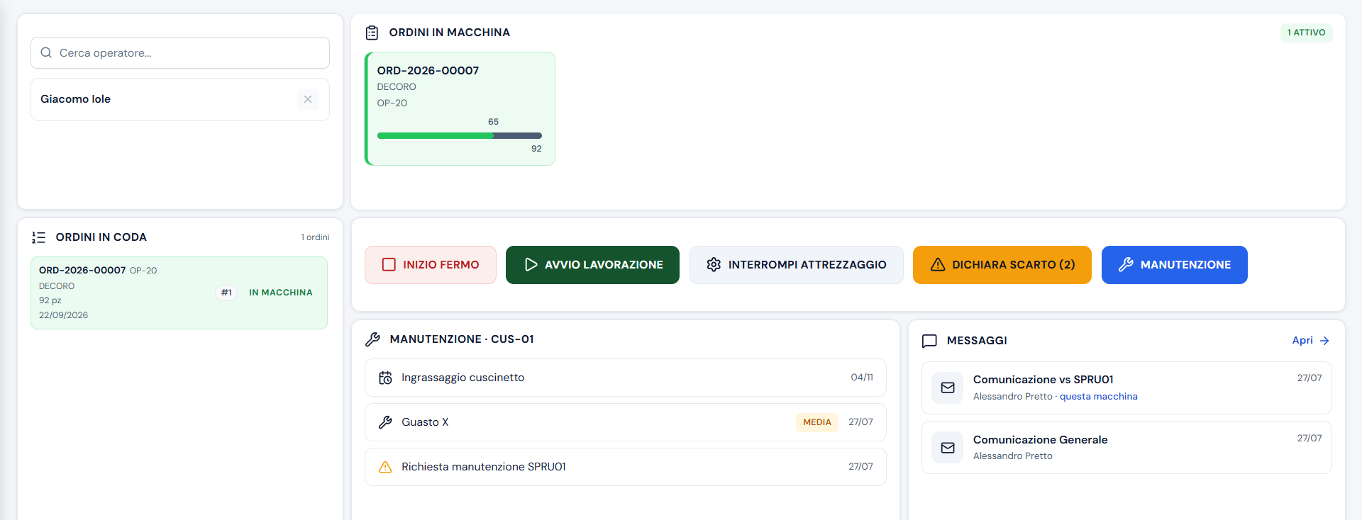 Fabrika synoptic view showing machine status in real time